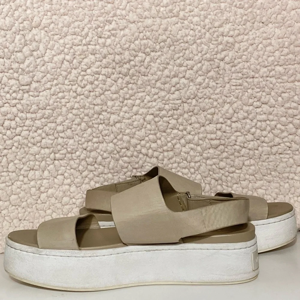 Vince Womens Westport Tan Leather Strap Platform Casual Sandals Shoes SZ 6.5